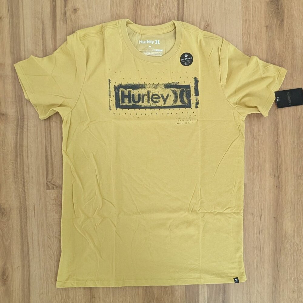 NWT Hurley Dri-Fit Graphic Logo Tee Shirt Yellow Mustard Skate Surf Large